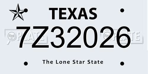 7Z32026 Texas License Plate