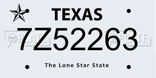 7Z52263 Texas License Plate