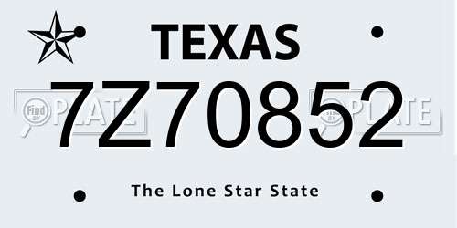 7Z70852 Texas License Plate