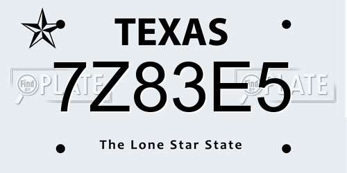 7Z83E5 Texas License Plate