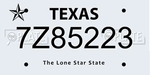 7Z85223 Texas License Plate