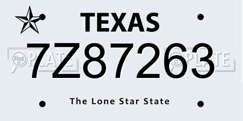 7Z87263 Texas License Plate
