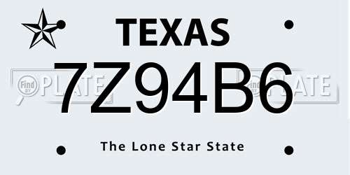 7Z94B6 Texas License Plate