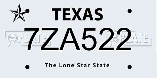 7ZA522 Texas License Plate
