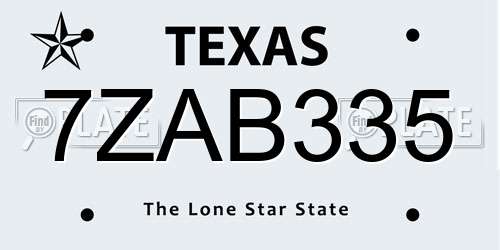 7ZAB335 Texas License Plate
