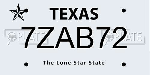 7ZAB72 Texas License Plate