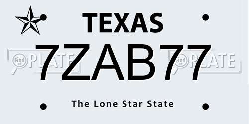 7ZAB77 Texas License Plate