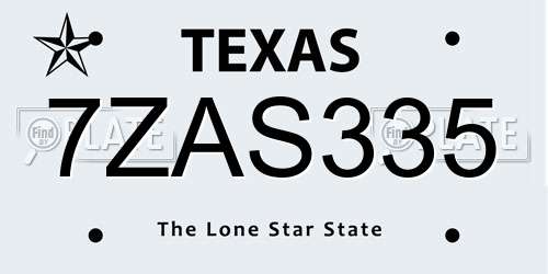 7ZAS335 Texas License Plate