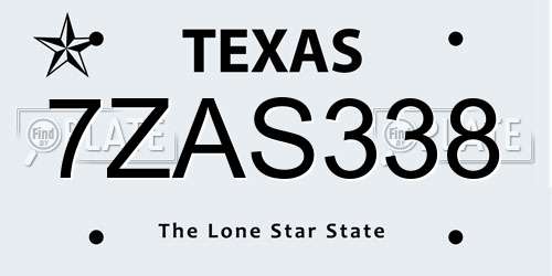 7ZAS338 Texas License Plate