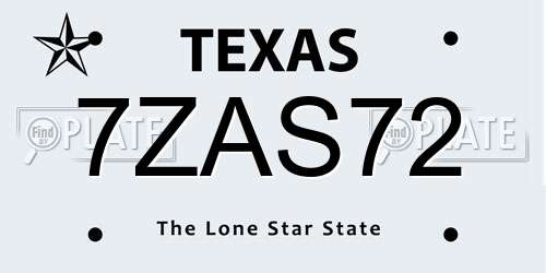 7ZAS72 Texas License Plate