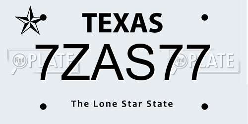 7ZAS77 Texas License Plate