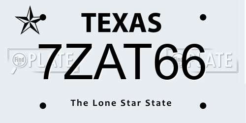7ZAT66 Texas License Plate