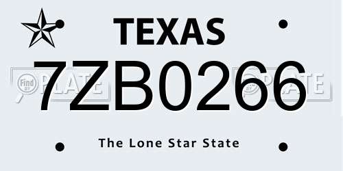 7ZB0266 Texas License Plate
