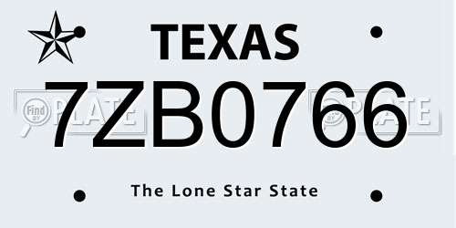 7ZB0766 Texas License Plate