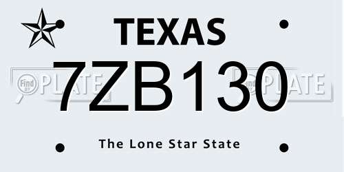 7ZB130 Texas License Plate