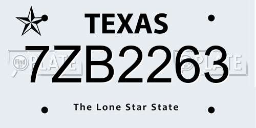 7ZB2263 Texas License Plate
