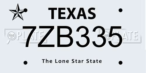 7ZB335 Texas License Plate