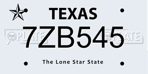 7ZB545 Texas License Plate