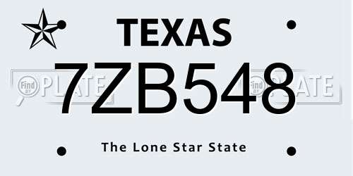 7ZB548 Texas License Plate