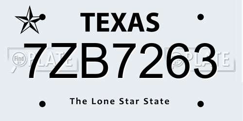7ZB7263 Texas License Plate