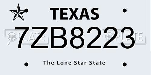 7ZB8223 Texas License Plate