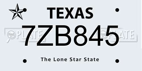 7ZB845 Texas License Plate