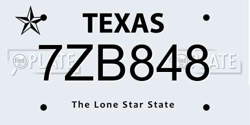 7ZB848 Texas License Plate
