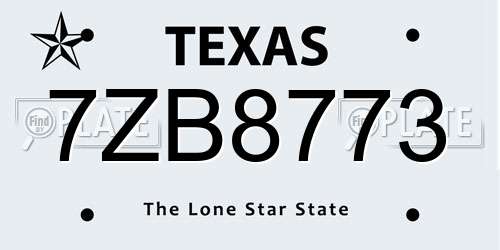7ZB8773 Texas License Plate