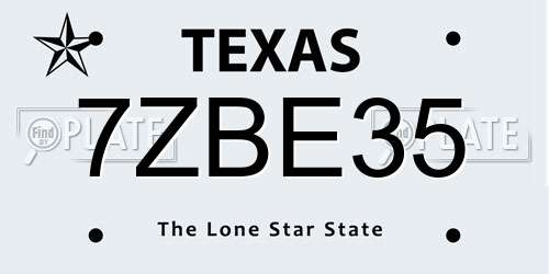7ZBE35 Texas License Plate