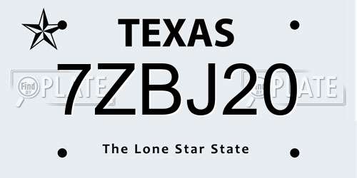 7ZBJ20 Texas License Plate