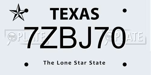 7ZBJ70 Texas License Plate