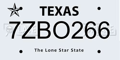 7ZBO266 Texas License Plate