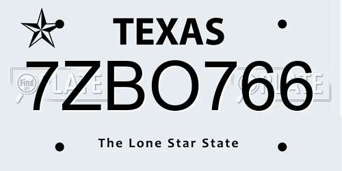 7ZBO766 Texas License Plate