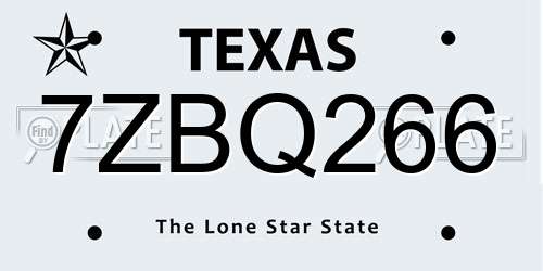 7ZBQ266 Texas License Plate