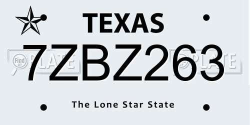 7ZBZ263 Texas License Plate