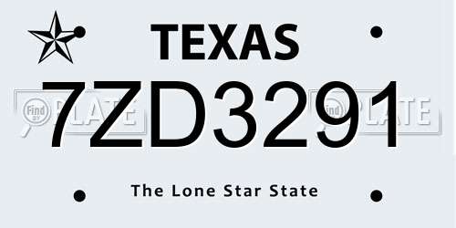 7ZD3291 Texas License Plate