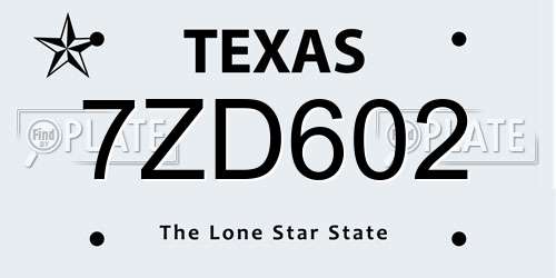 7ZD602 Texas License Plate