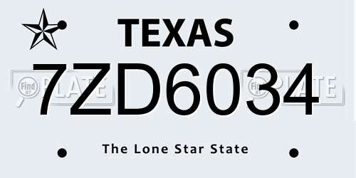 7ZD6034 Texas License Plate