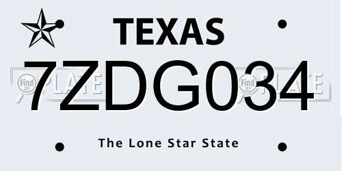 7ZDG034 Texas License Plate