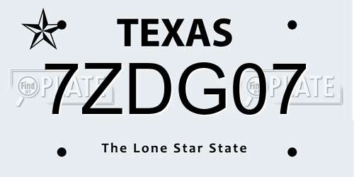 7ZDG07 Texas License Plate