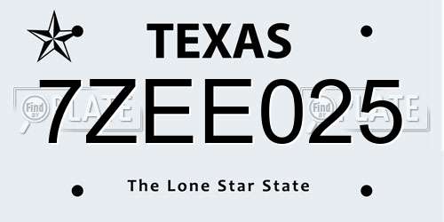 7ZEE025 Texas License Plate