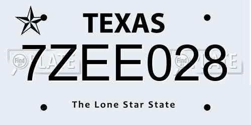 7ZEE028 Texas License Plate