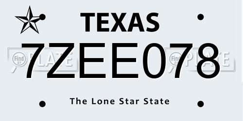 7ZEE078 Texas License Plate