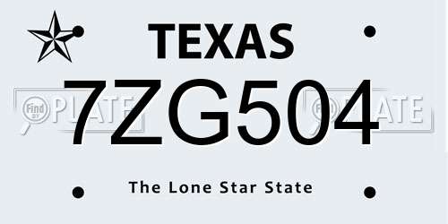 7ZG504 Texas License Plate