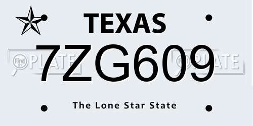 7ZG609 Texas License Plate