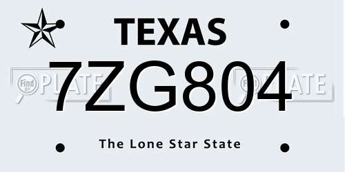 7ZG804 Texas License Plate