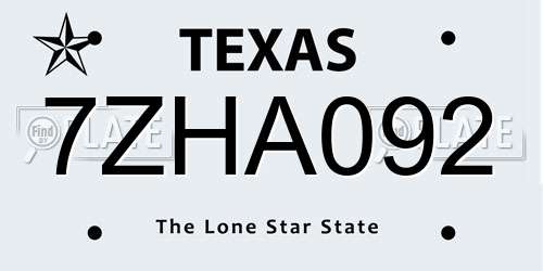 7ZHA092 Texas License Plate