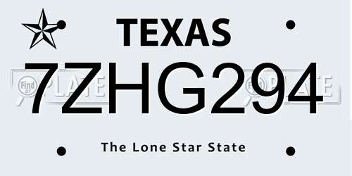 7ZHG294 Texas License Plate