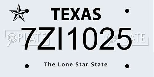 7ZI1025 Texas License Plate