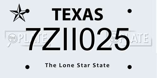 7ZII025 Texas License Plate